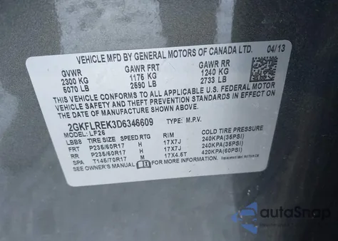 2013 GMC Terrain Sle-1 z USA, uszkodzony, nr VIN 2GKFLREK3D6346609